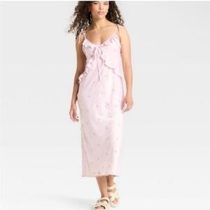 Wild Fable Pink Dress with Ruffle details and Embroidered Butterflies.